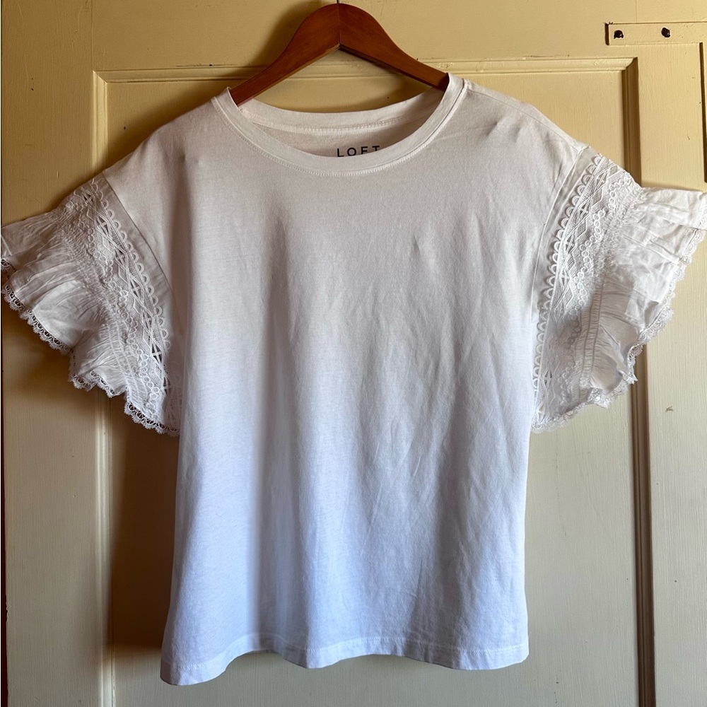 LOFT White Lace Sleeve Women's Top